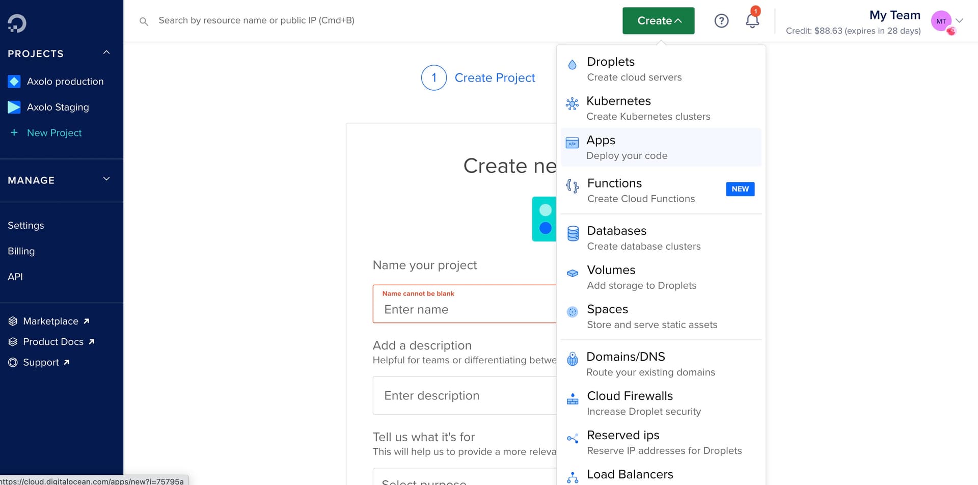 Dropdown digital ocean