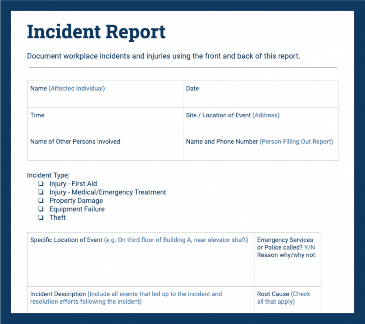 incident report template