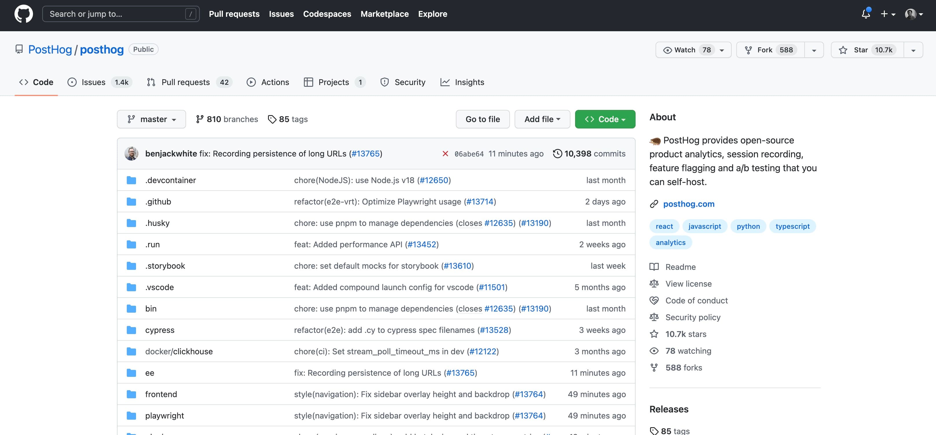 screenshot github posthog