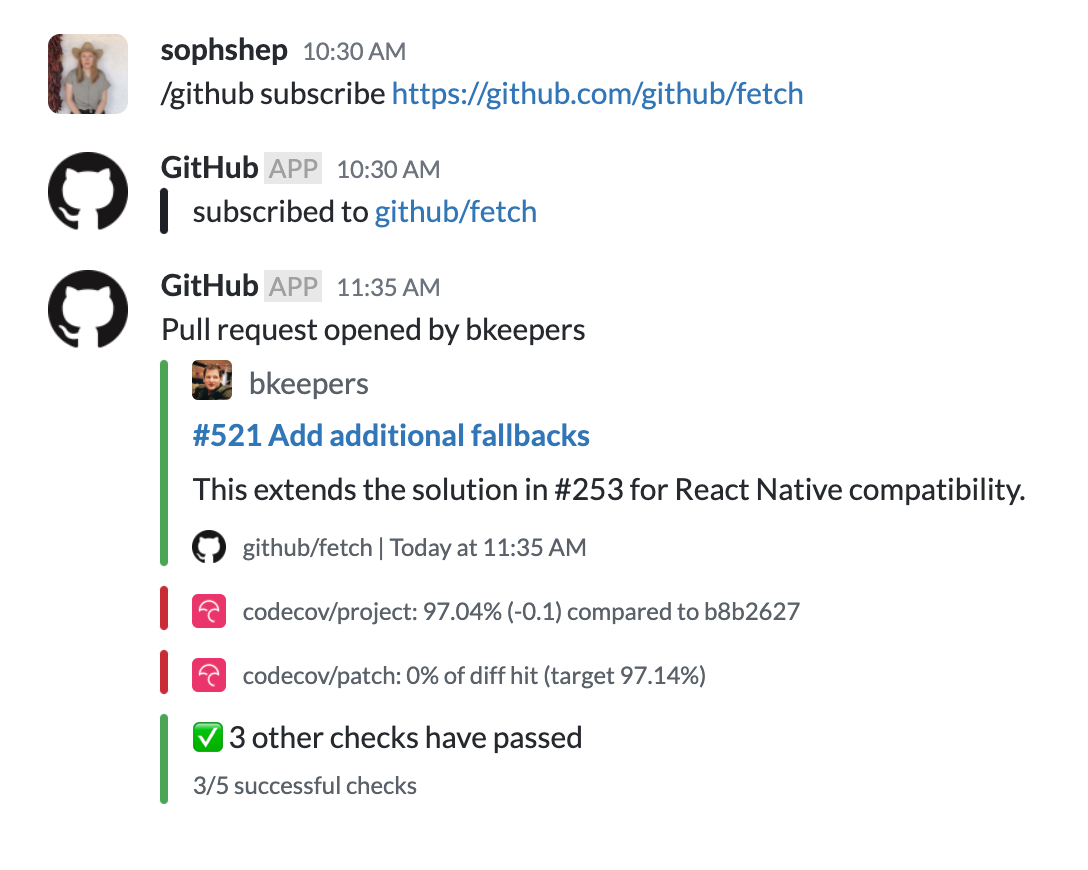 GitHub Slack Integration Screenshot